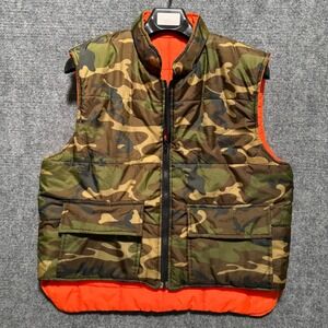 Vintage Game Winner Camo Vest Medium Reversible Puffer Orange Hunting 523